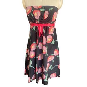 Y2K ANNA SUI for Anthropologie Strapless Floral Silk Dress Size 6